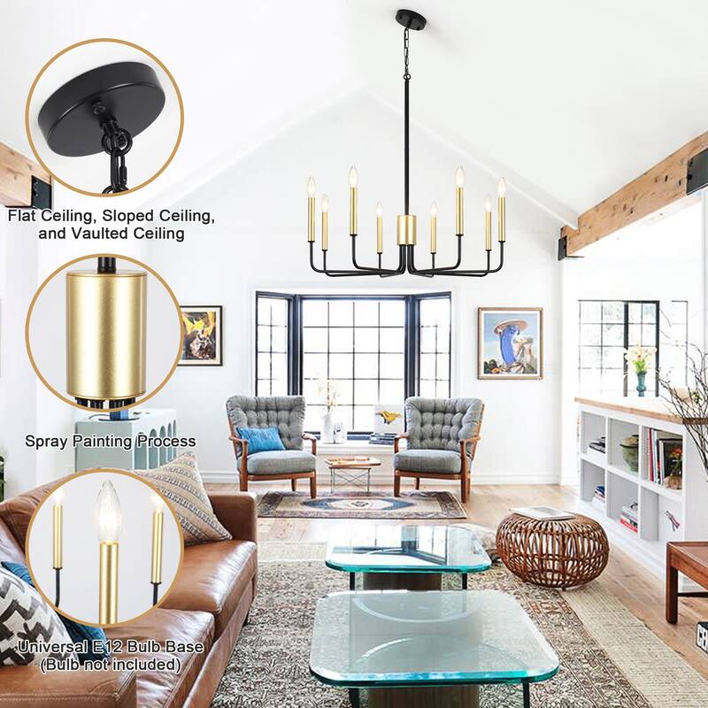 8 - Light Candle Style Chandelier Farmhouse Light Fixture for Kitchen Island Bedroom Entryway - N/A