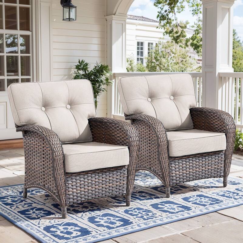 Gymojoy Wide T-Shaped High Back Outdoor Chairs Set with 5-inch Cushion for Patio & Balcony - Beige - 2-Piece