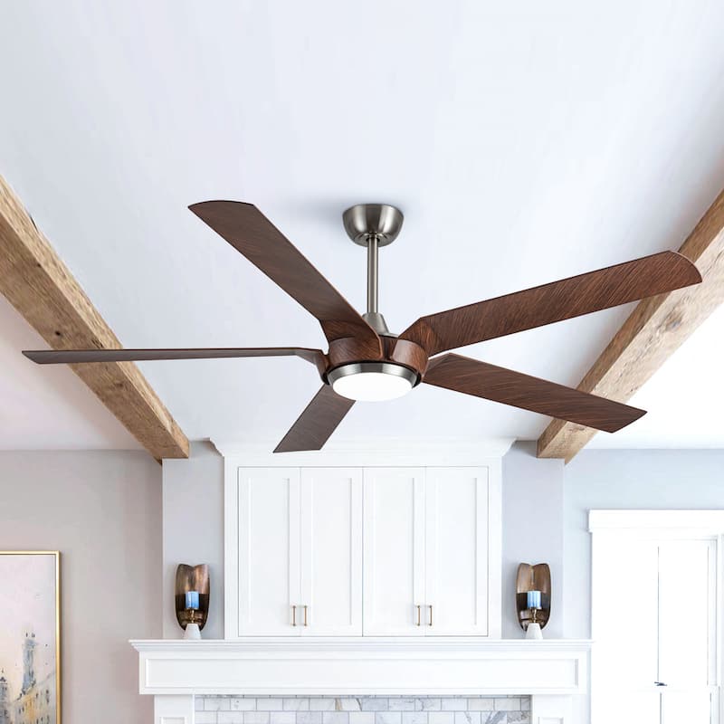 65" Brushed Nickel Industrial Downrod Mount Windmill Large Ceiling Fan with Remote and LED Light