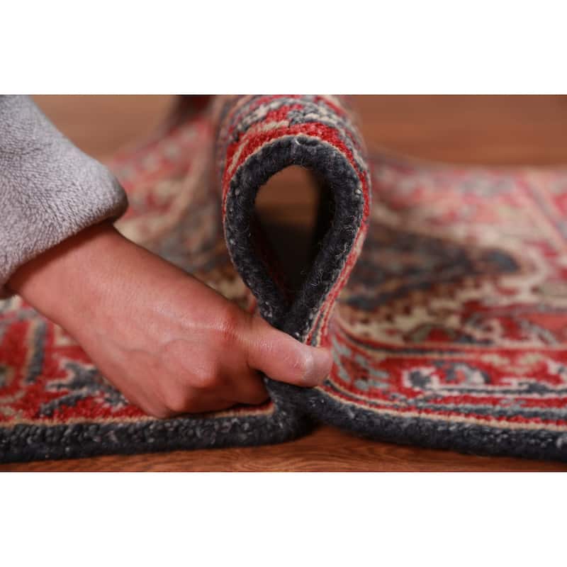 Hand Knotted Oriental 100% Wool Carpet Traditional Medallion Greys & Charcoal Heriz (serapi) Area Rug - 3' 0'' X 2' 0''