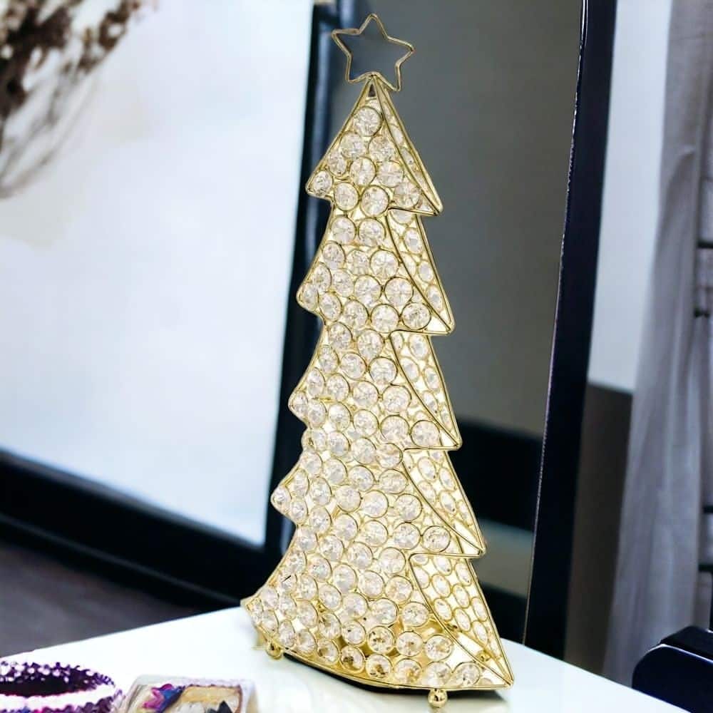 HomeRoots 16" Glam Gold And Faux Crystal Christmas Tree - 4' X '16' X '8