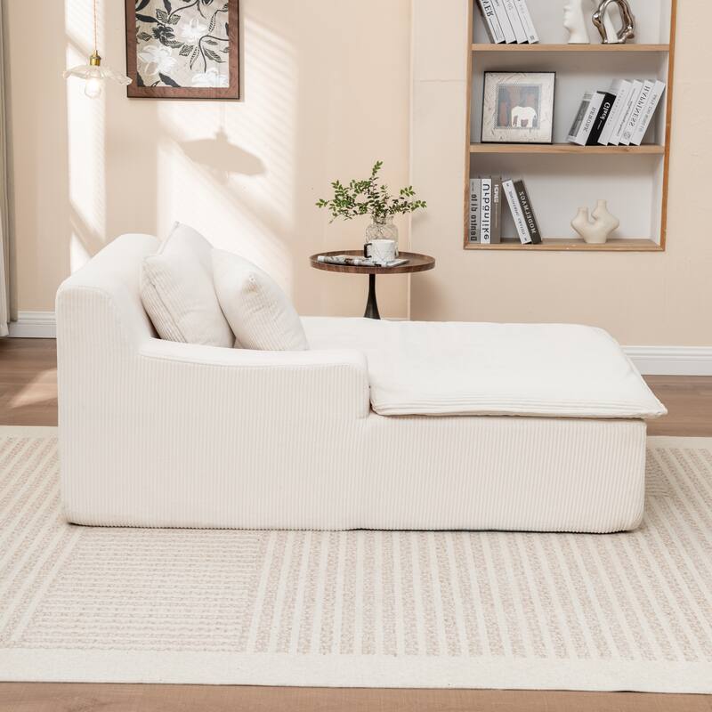 Oversized Chaise Lounge Chair, Upholstered Sofa Bed for Living Room, Corduroy Sleeper Couch Comfy Recliner Bedroom Reading Seat