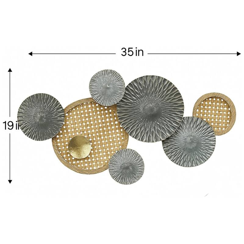 Gold Green Horizontal 3D Ring Metal Wall Art 35x19 Modern Decor