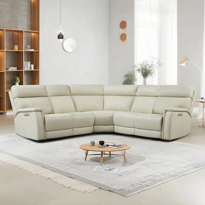 Genuine Leather Power Recliner Sectional with Power Ajustable Headrest and Lumbar, Zero Gravity, 2 Stationary Armlesschairs