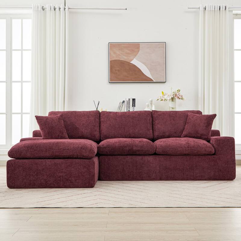 L-Shape Cloud Sectional Sofa with Chaise, Chenille Modular Boneless Upholstered Couche, Full-Compressed Sofa with Side Pockets