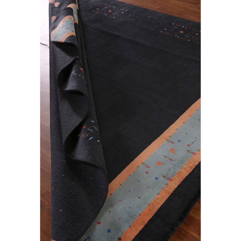 Hand Knotted Oriental 100% Wool Carpet Tribal Tribal Navy Blue & Blues Gabbeh Area Rug - 9' 8'' X 8' 0''