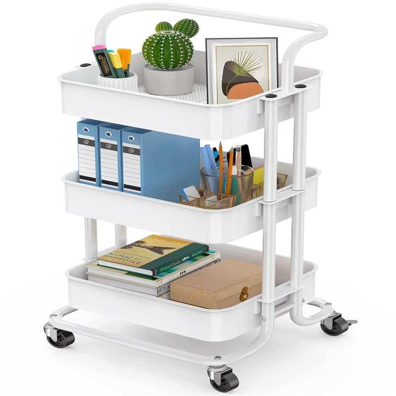3-Tier Mesh Organization Cart - 13"D x 33.8"W x 16.5"H - Metal Finish - White