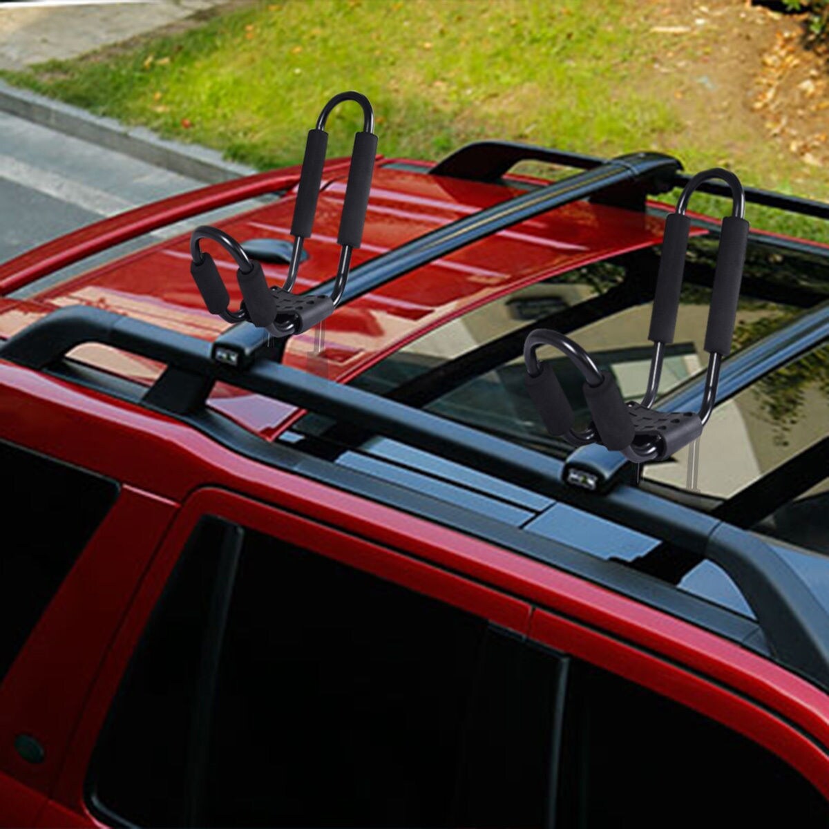 2 Pairs Universal Roof J-Bar Rack Kayak Boat Canoe Car SUV Top Mount Carrier New