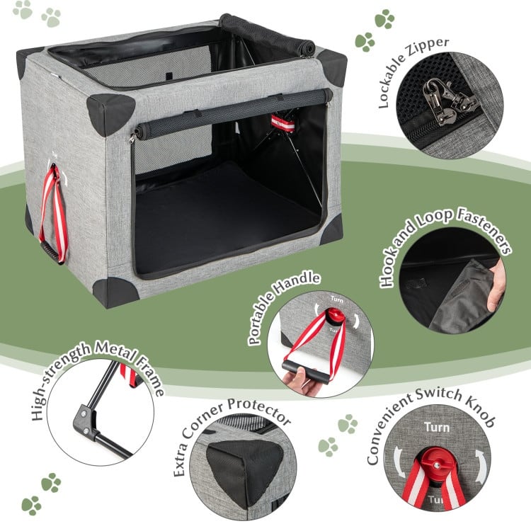 3-Door Dog Crate with Removable Pad and Metal Frame