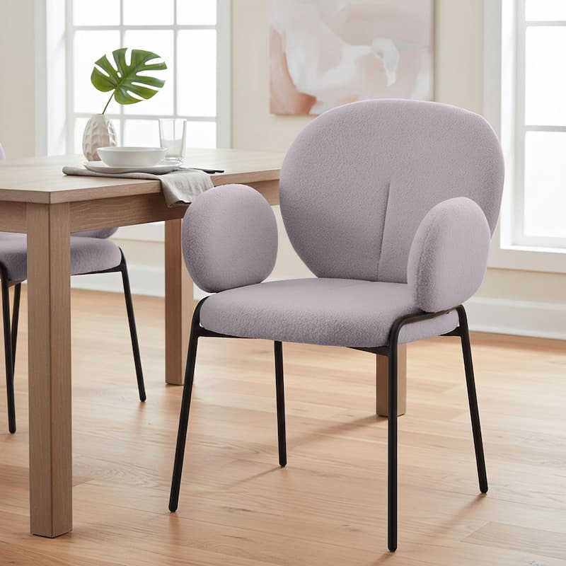 Celestial Modern Boucle Upholstered Accent Side Dining Chairs with Black Iron Legs for Living/Dining Room (Set of 4)