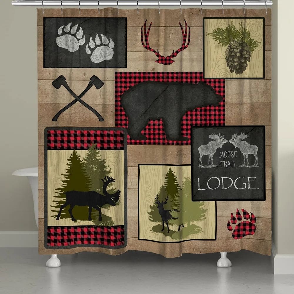 Laural Home Lumberjack Plaid Lodge Patch Shower Curtain - Bed Bath ...