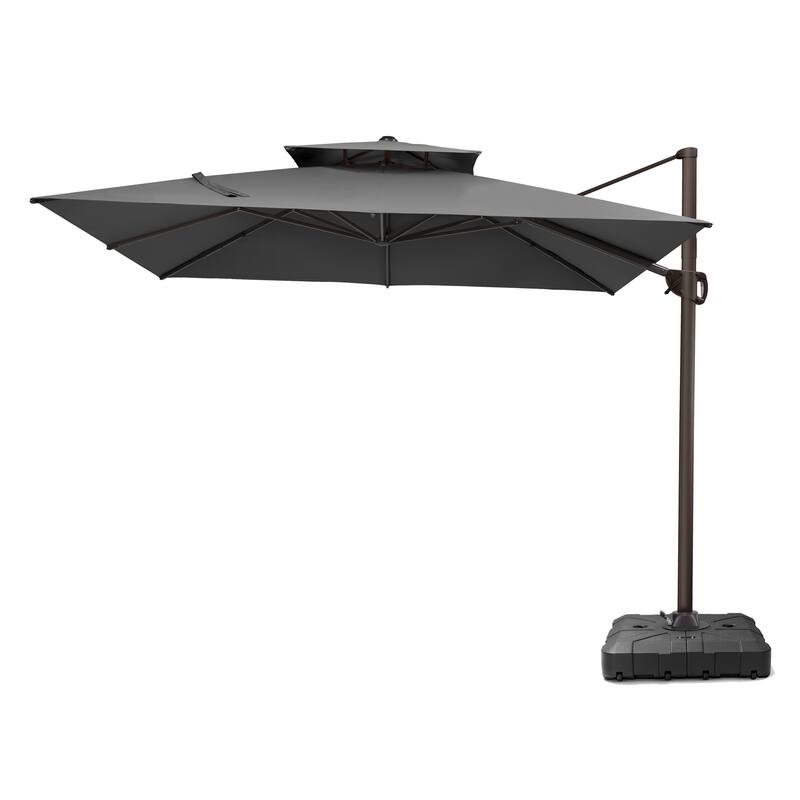 Pellebant 11X11FT Outdoor Patio Cantilever Offset 360 Degree Rotation Umbrella with HDPE Base