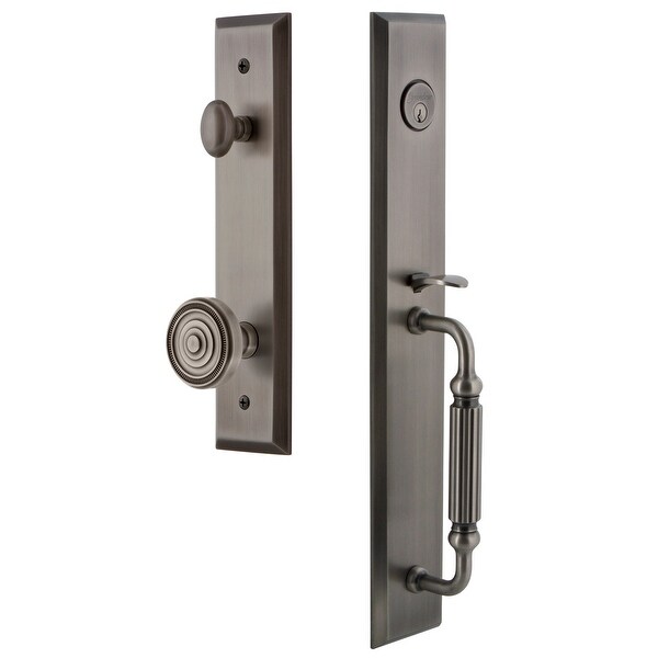 Grandeur FAVFGRSOL_ESETD_NA Fifth Avenue Solid Brass Rose Dummy Full Plate "F" Grip Handleset with Soleil Knob