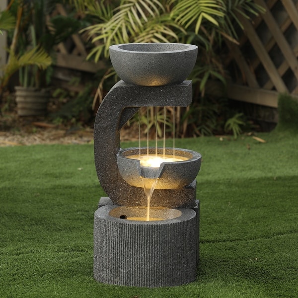 slide 2 of 7, Grey Resin Raining Water Sculpture LED Outdoor Fountain