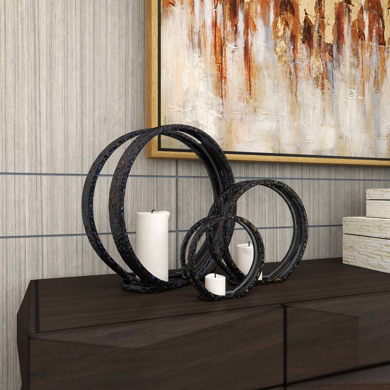 Silver Ceramic Pillar 3 Plate Candle Holder (Set of 3) - 14 x 5 x 13Round