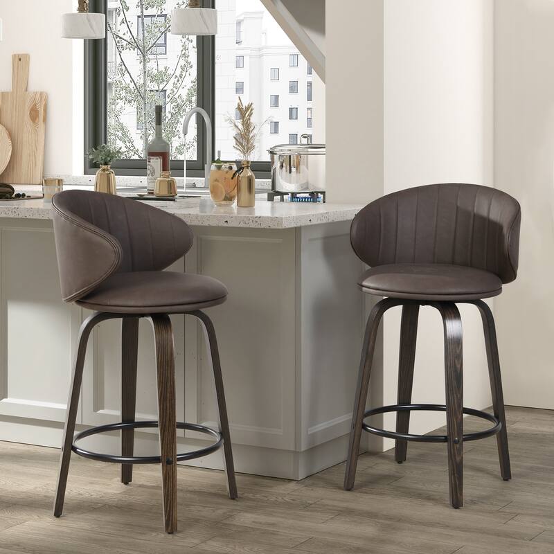 26 Inch Bentwood Bar Stools Swivel Counter Height Bar Stools - Brown
