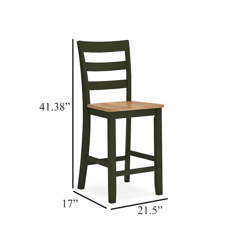 Gasy Counter Height Chair Set of 2, Dark Green Solid Wood, Brown Seat