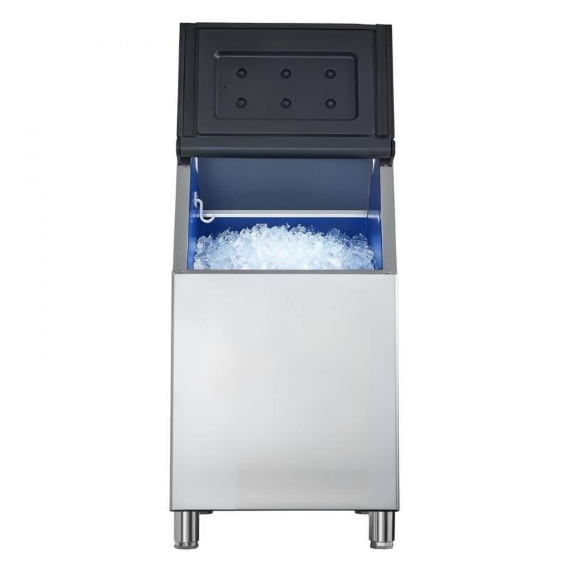 Silver-Black Stainless Steel 430 Commercial Ice Maker Storage Bin 300lbs with Insulated Casing and Adjustable Feet