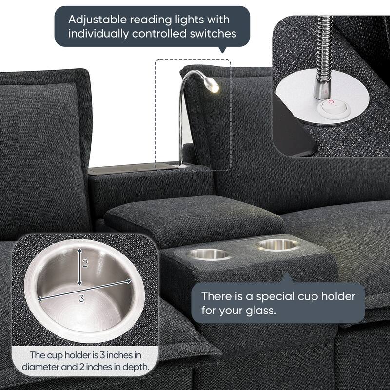 Cloud Sectional Sofa wConsole, USB, Reading Light, Cup Holder, Ottoman