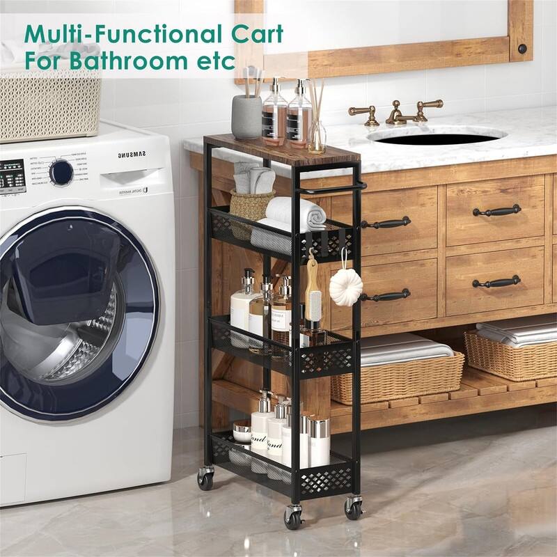 Storage Cart 4 Tier Narrow Kitchen Rolling Cart on Wheels for Small Space