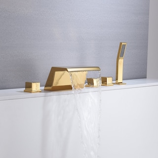 Waterfall Tub Filler Bathtub Faucet polished gold  5-Hole 3-Handle Solid Brass Bathroom Bath Tub Faucets - 9'6" x 13'6"