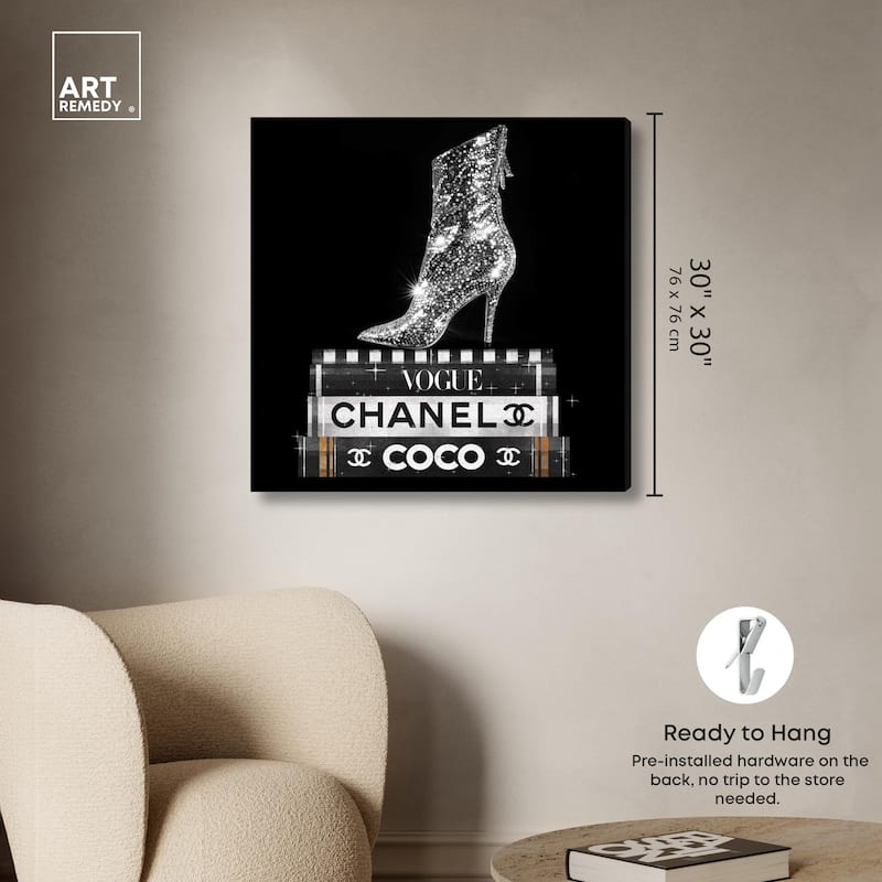 Cosmic Heel Boot and Books Canvas by Art Remedy, Gallery Wrapped