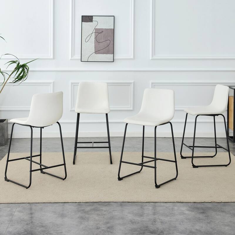 PU Leather Bar Stools Set of 2, Counter Height Bar Stools with Back and Footrest, Kitchens Island Chair with Metal Legs