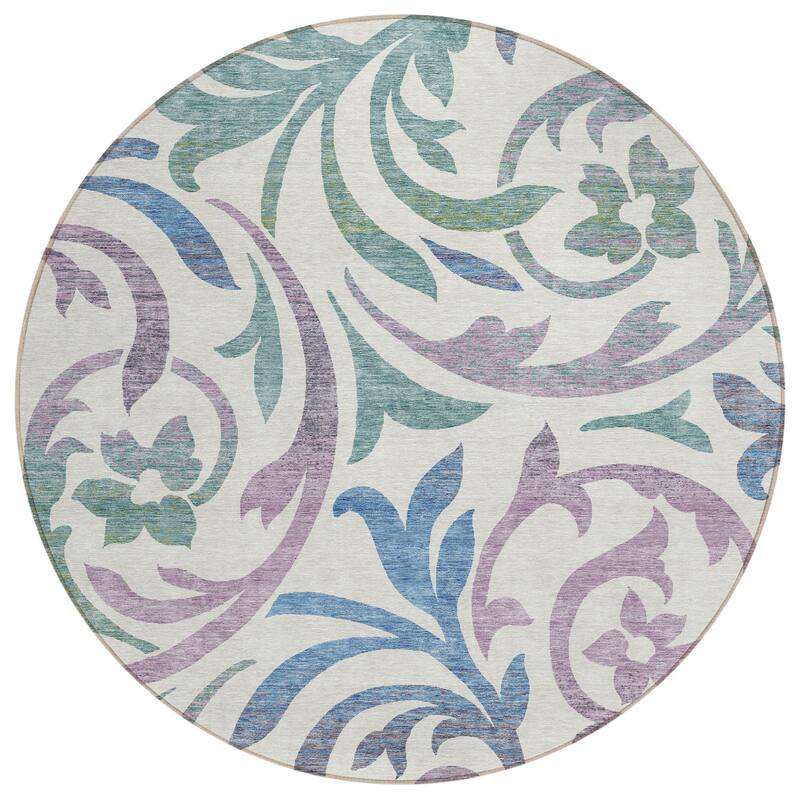 Machine Washable Indoor/ Outdoor Chantille Floral Scroll Rug