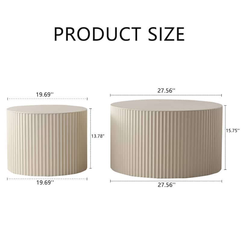GDFStudio - Set of 2 Modern Wave Stripe Nesting Coffee Table Round Drum Accent Tables
