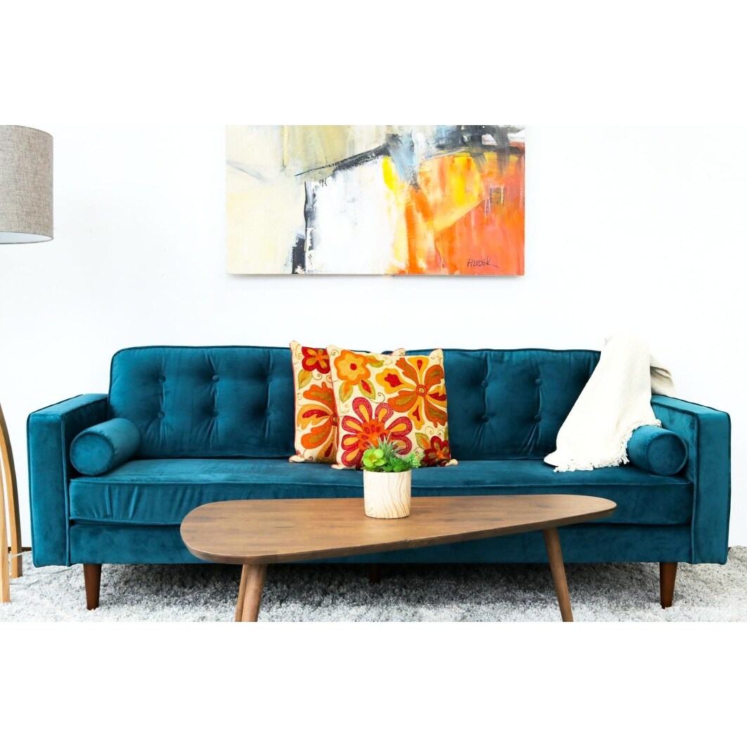 Ashcroft Kerry Mid-Century Modern Tufted Back Velvet Sofa in Teal - 33" x 84.5" x 34"