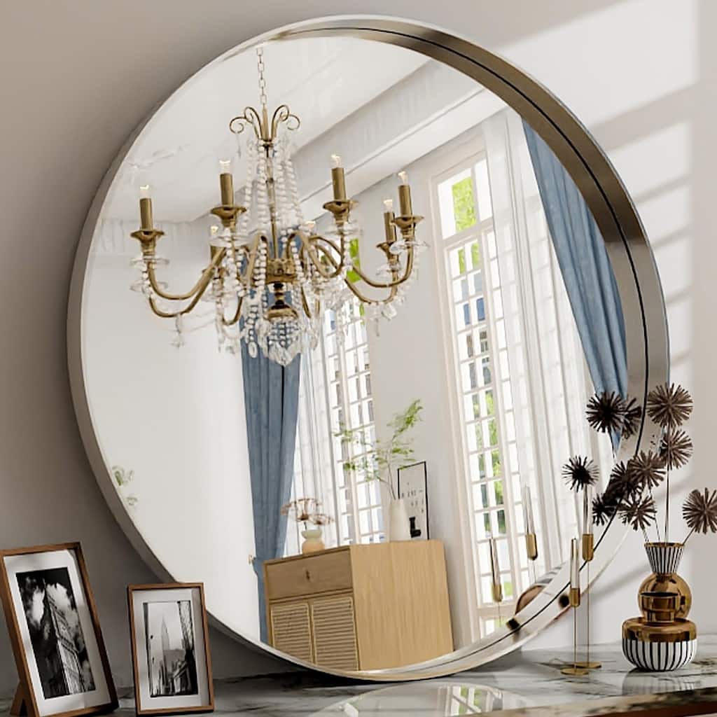 24 Inch Round Bathroom Mirror - Wall Mounted Circle Mirror with Metal Frame, Modern Mirror Suitable for Bathroom