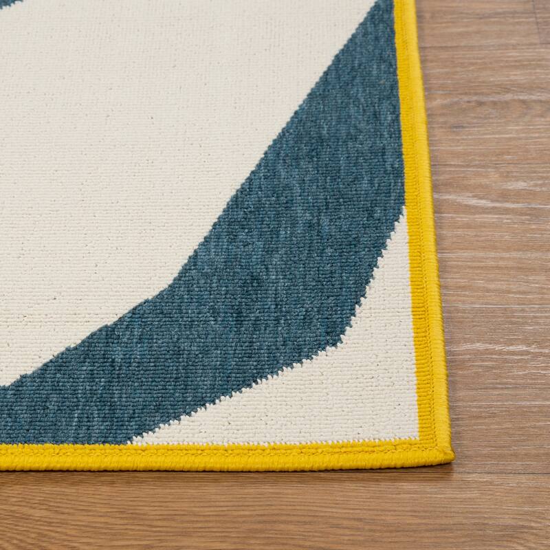 Sevita Navy Abstract Graphic Print Modern Polypropylene Area Rug