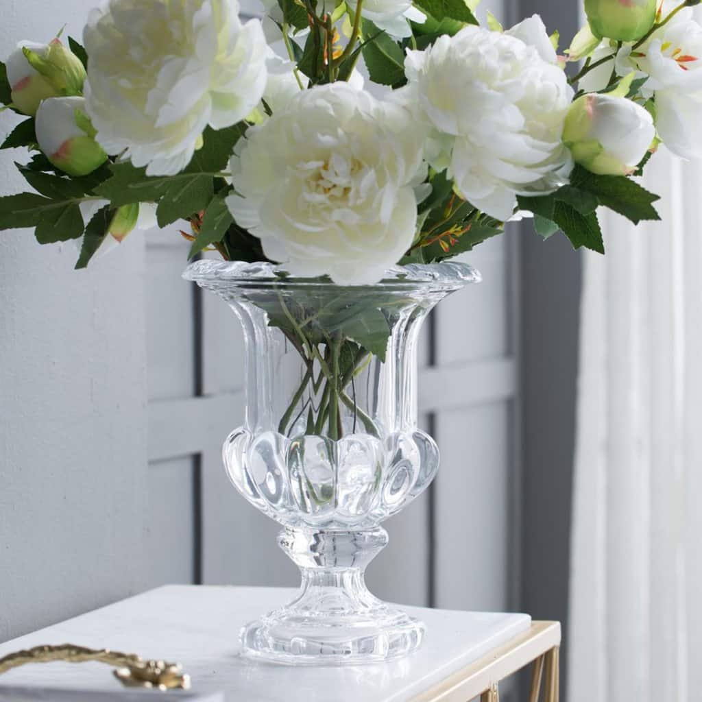 Large Omari Crystal Glass Urn Vase - 10.25" - Clear
