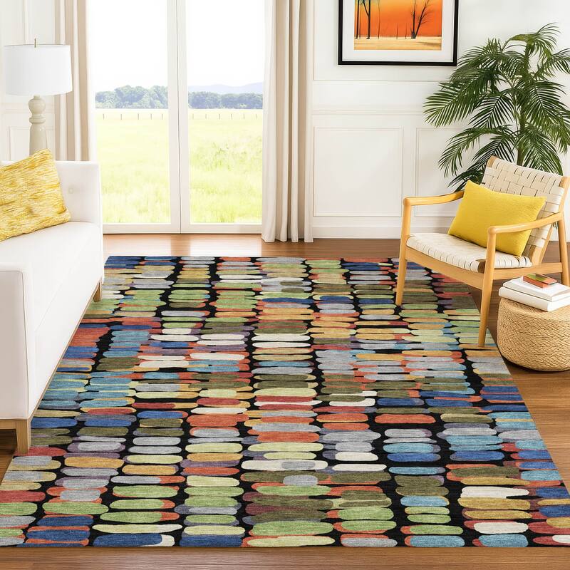 Machine Washable Indoor/ Outdoor Modern Caps Chantille Rug