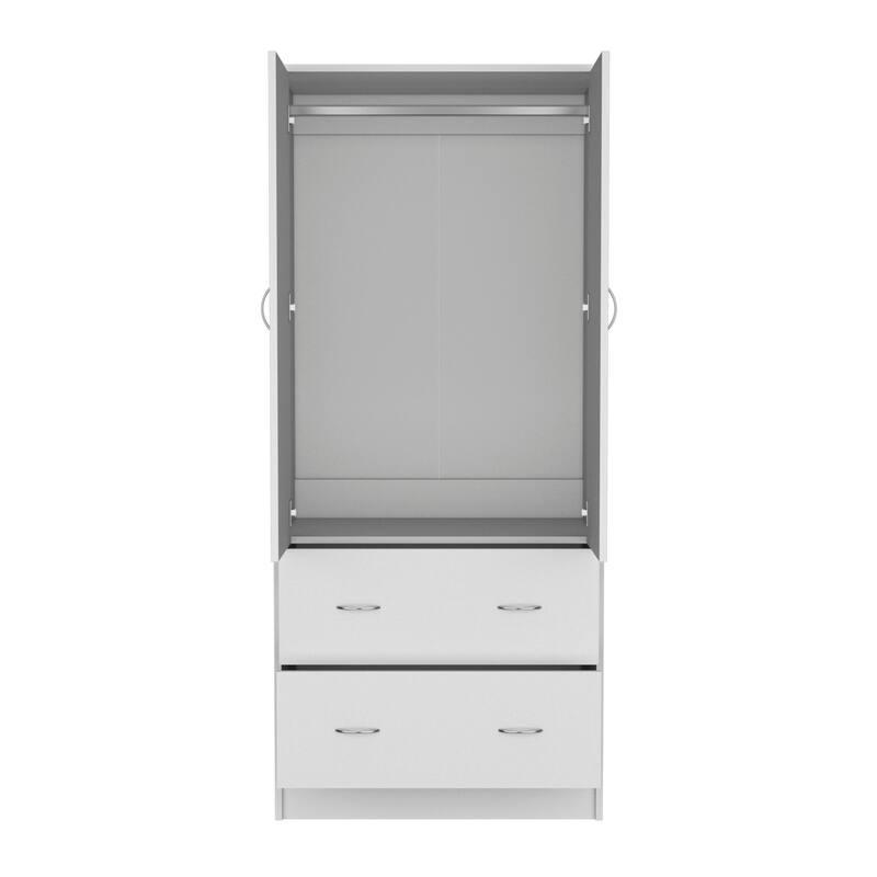 30.9" Modern Armoire with Double Doors, 2 Drawers and Hanging Rod for Bedroom