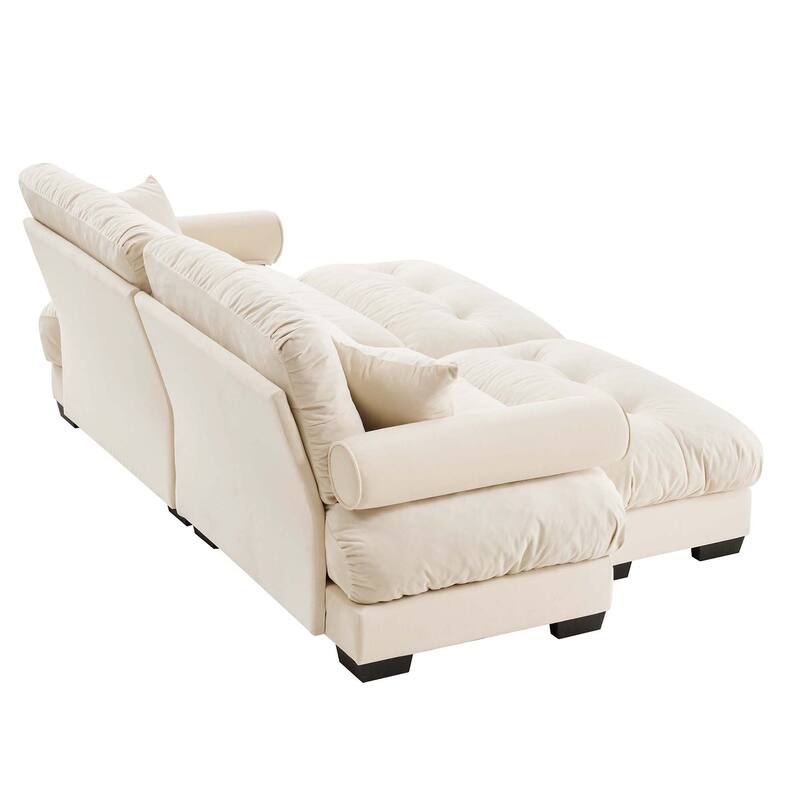 93.7" Oversized Velvet 2-Seater Sofa with Ottoman, Round Bolster Armrests, and Included Pillows
