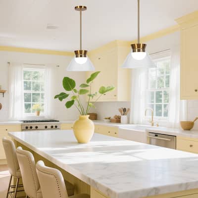 Modern 1-Light LED Gold Pendant Light with Clear Glass for Kitchen Island Dining Room - W11.8"*H7.5"