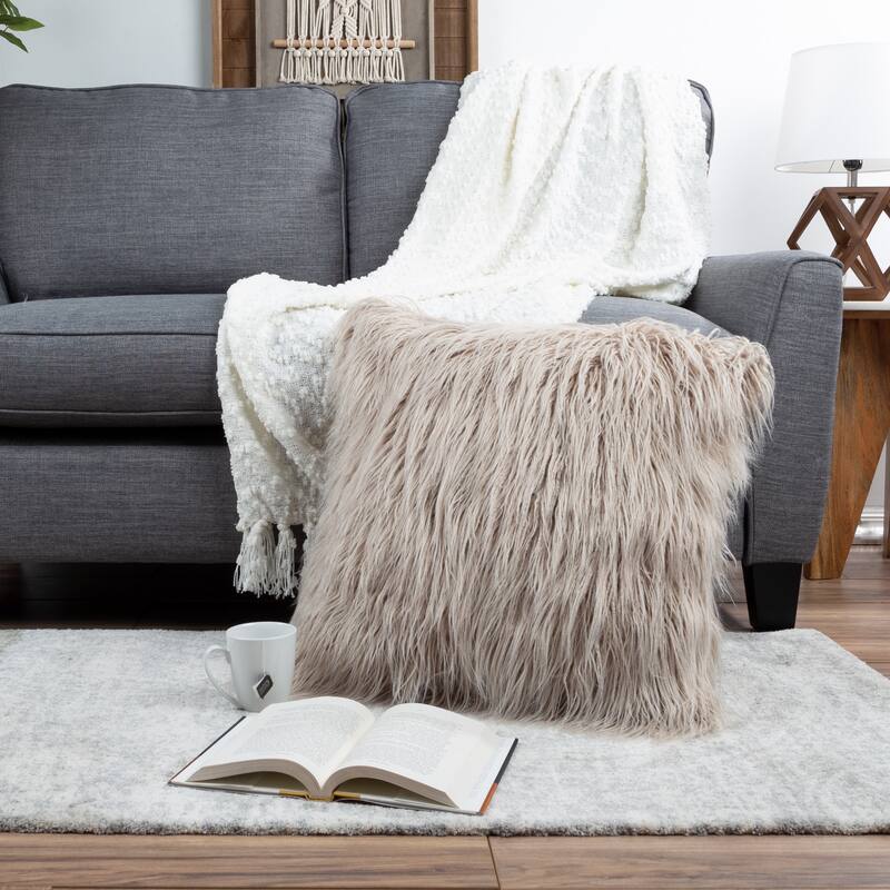 22-Inch Plush Pillow – Luxury Square Floor Pillow Insert and Shag Glam Cover Set by Hastings Home