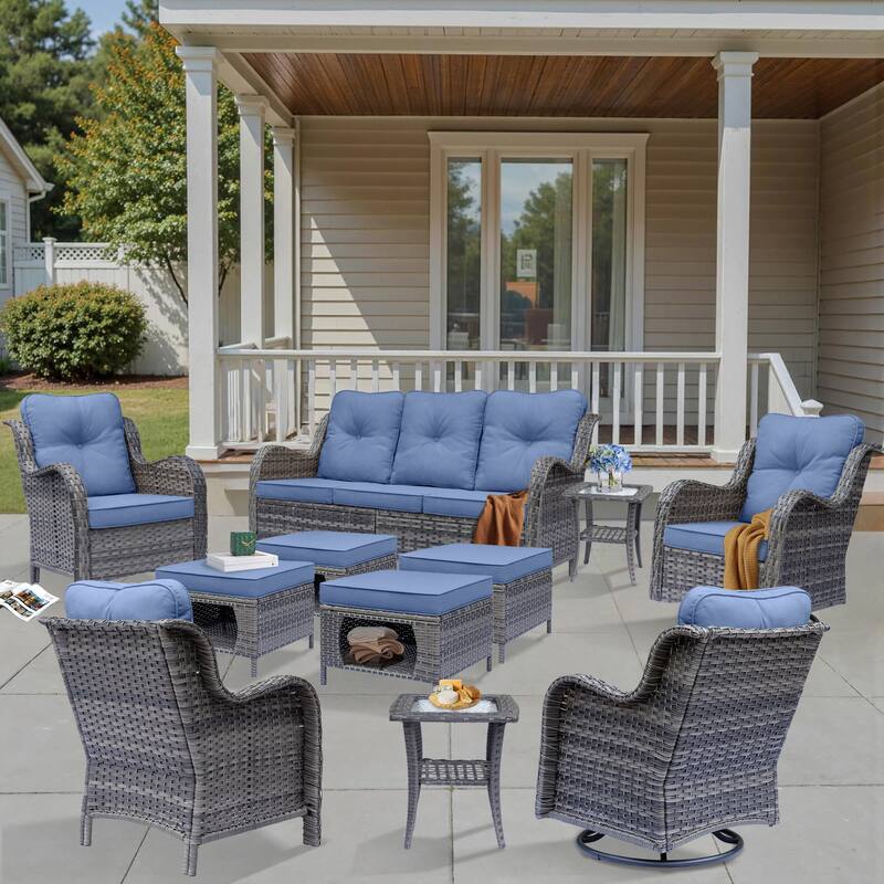 11 Piece Outdoor Wicker Patio Conversation Furniture Swivel Chairs Set