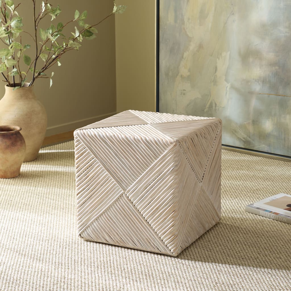 SAFAVIEH Couture Wyn rose Woven Split Rattan Ottoman