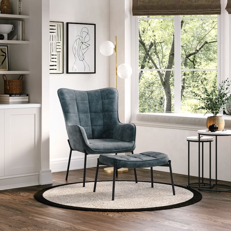 CorLiving Velvet Accent Chair with Stool