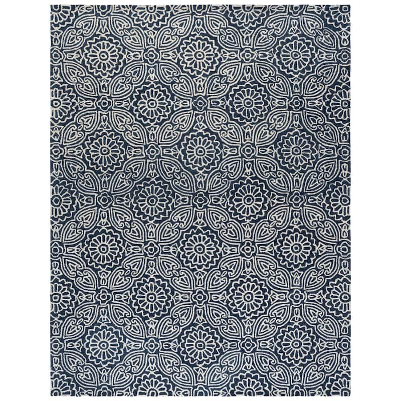 SAFAVIEH Hand-Tufted Blossom Naamah Patterned Wool Rug - Blue/Ivory - 8' x 10'
