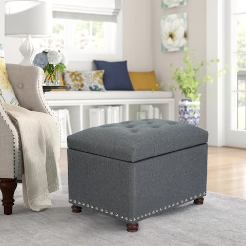 Adeco Norsup Grey Blended Linen Storage Ottoman Footstool