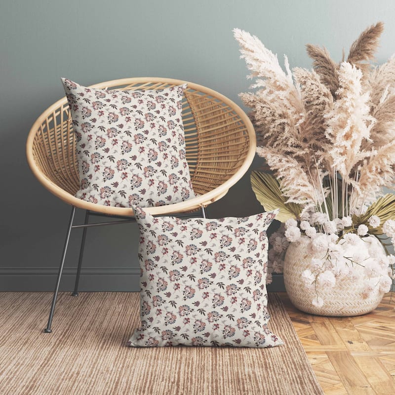 Rose Dreams Indoor/Outdoor Reversible Throw Pillow Cream and Chestnut