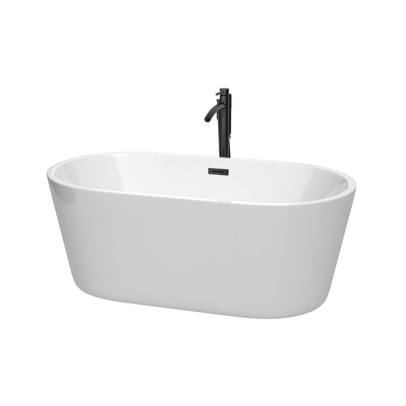 Wyndham Collection Carissa 60" Freestanding Acrylic Soaking Tub with - White / Matte Black Trim