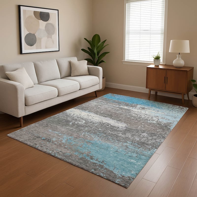 Premium Washable Super Soft Abstract Modern Mayfield Rug - Teal - 10' x 14'