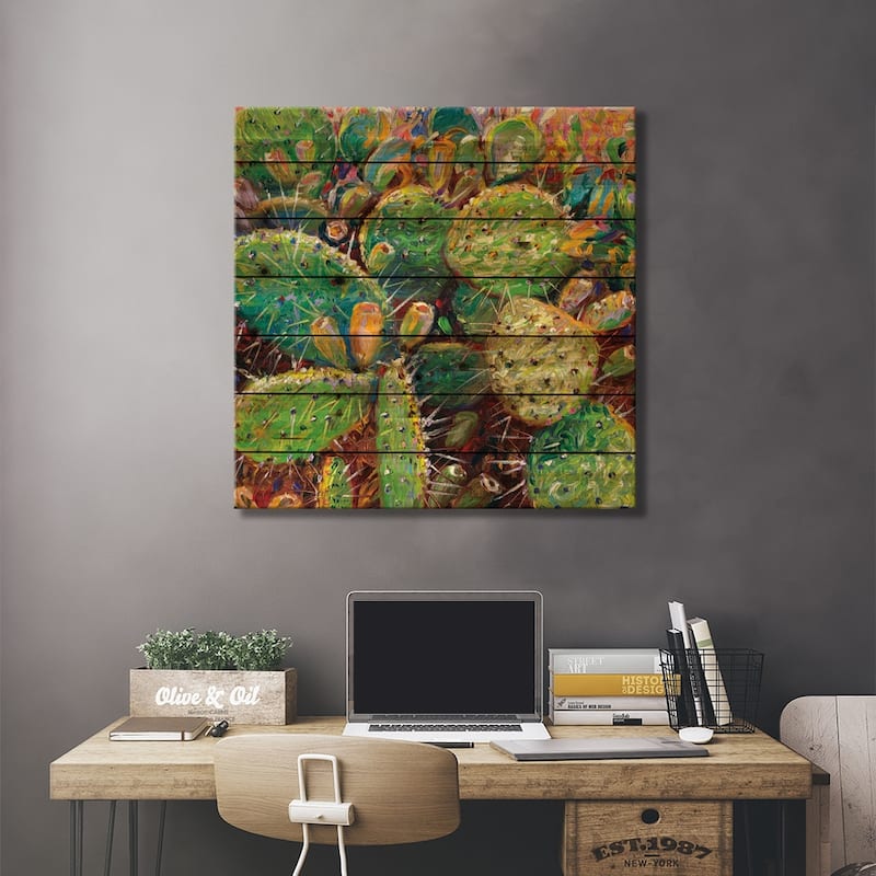 Make Love To A Cactus Print On Wood by Iris Scott - Multi-Color
