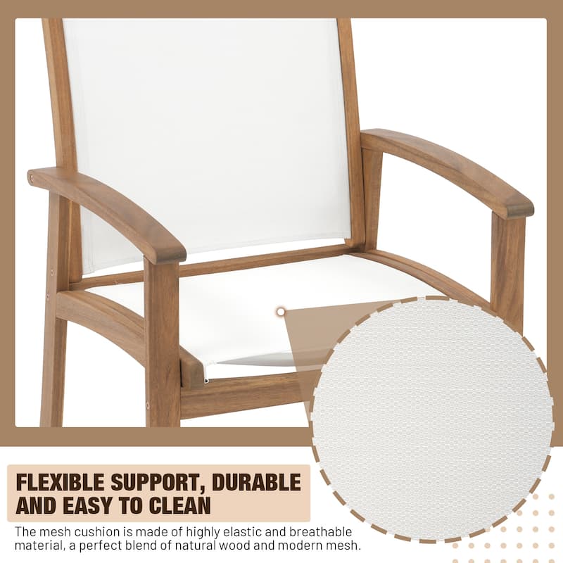Outdoor Wooden Armchairs with Textilene Back (Set of 4)
