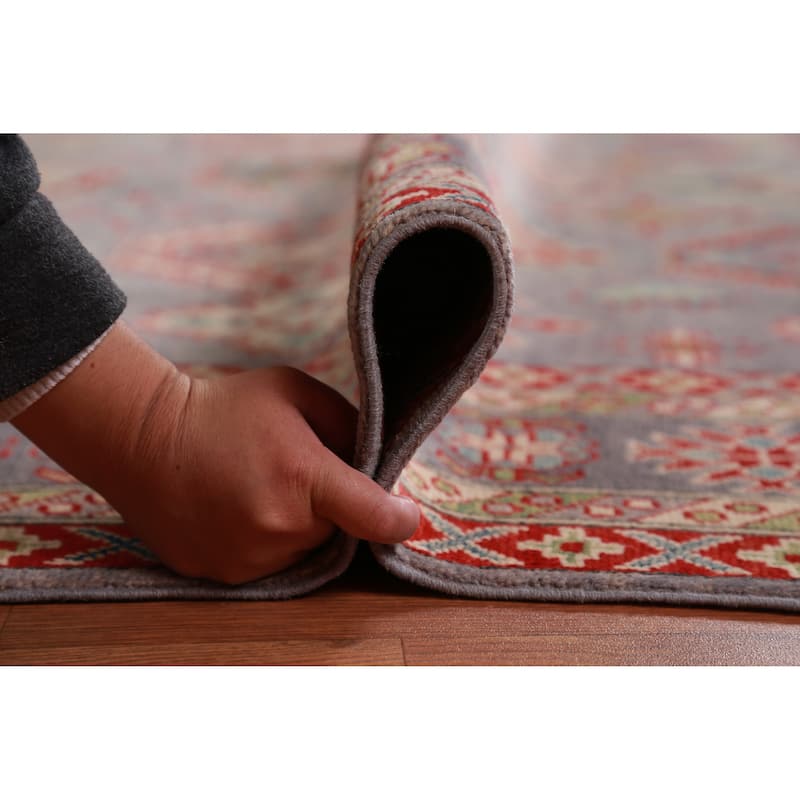 Hand Knotted Oriental 100% Wool Carpet Traditional Geometric Greys & Charcoal Kazak Area Rug - 9' 9'' X 8' 2''