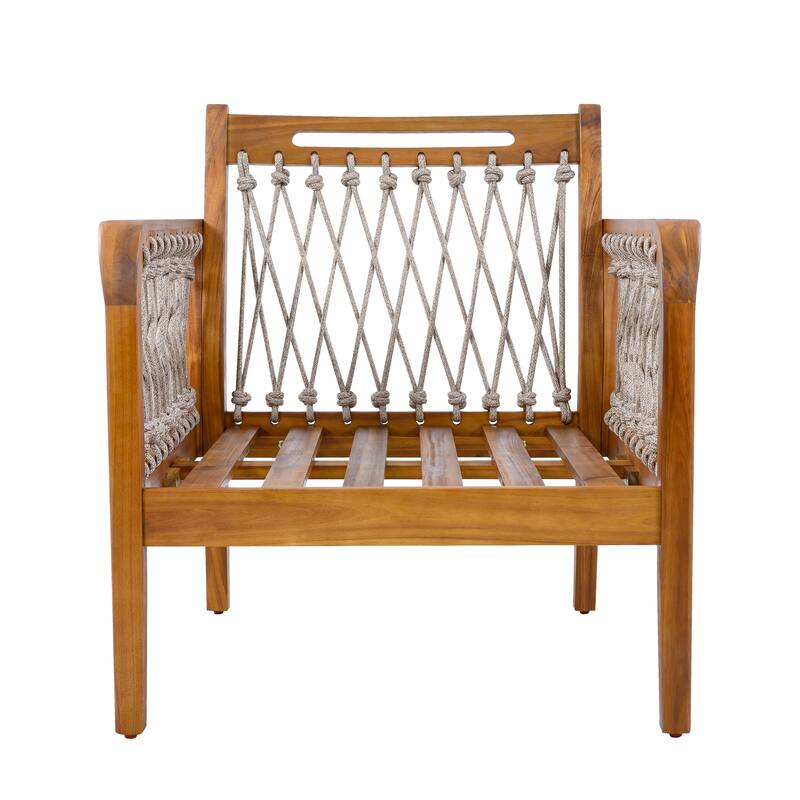 Christopher Knight Home - Outdoor 4-Piece Chat Set with Acacia Loveseat, Armchairs & Coffee Table, Handwoven Rope Accents